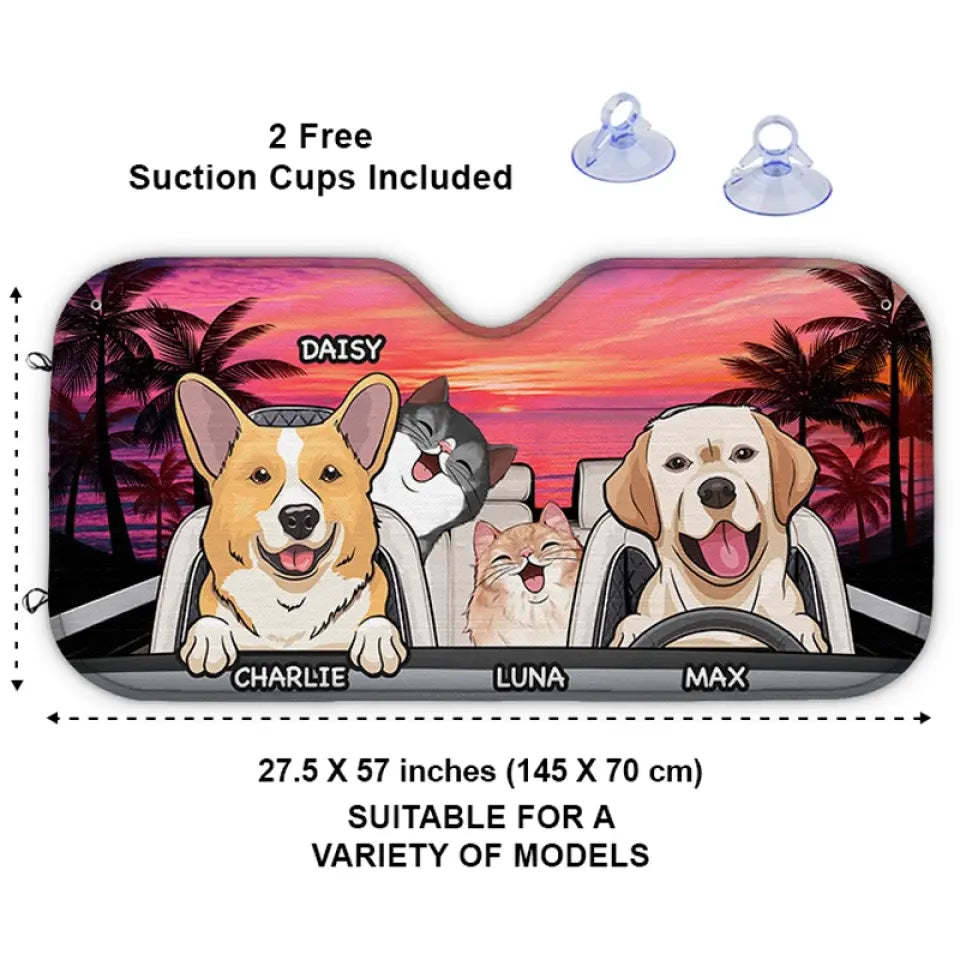 The Journey Of Life Is Sweeter When Traveled With A Dog - Dog & Cat Personalized Custom Auto Windshield Sunshade, Car Window Protector - Gift For Pet Owners, Pet Lovers