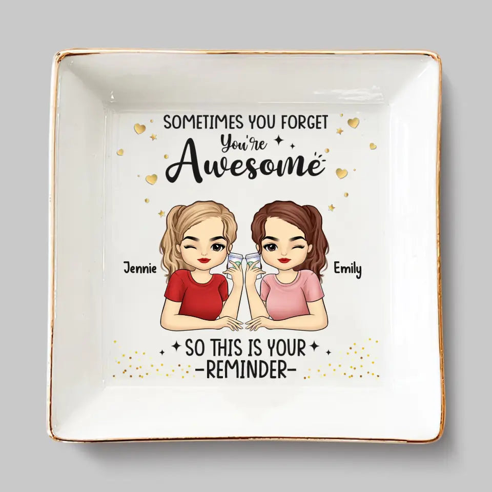 DOPTIKA Friends Are Flowers That Never Fade Personalized Jewelry Dish Tray With Birth Month Flower, Christmas Cute Gifts For Besties, Sister Gifts From Sister, Best Friend Birthday Gifts For Women