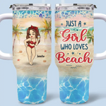Summertime And The Livin’ Is Easy - Bestie Personalized Custom 40 Oz Stainless Steel Tumbler With Handle - Summer Vacation Gift For Beach Lovers, Women