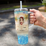 Summertime And The Livin’ Is Easy - Bestie Personalized Custom 40 Oz Stainless Steel Tumbler With Handle - Summer Vacation Gift For Beach Lovers, Women