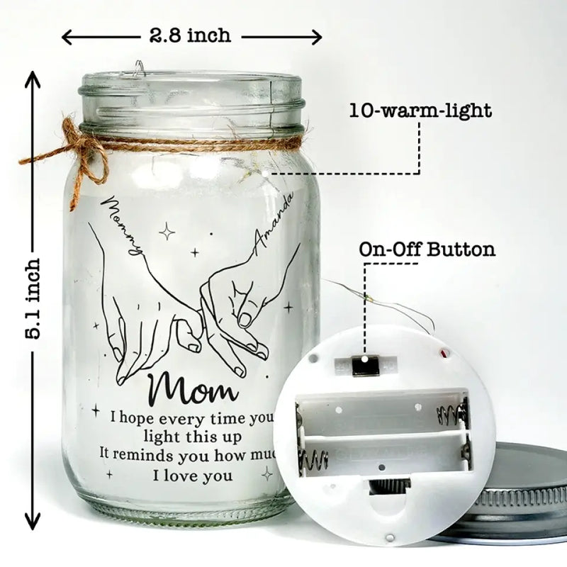 Mom, The Heart Of The Family - Family Personalized Custom Mason Jar Light - Gift For Mom, Grandma