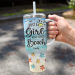 Smell The Sea And Feel The Sky, Let Your Soul & Spirit Fly - Bestie Personalized Custom 3D Inflated Effect Printed 40 Oz Stainless Steel Tumbler With Handle - Summer Vacation Gift For Bestie, Sisters, Best Friends