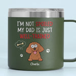 Pets Are The Family We Choose - Dog & Cat Personalized Custom 14oz Stainless Steel Tumbler With Handle - Gift For Dog Lovers, Dad