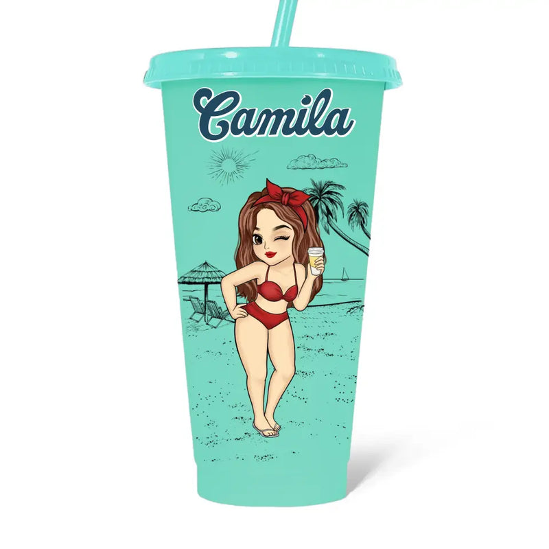 It's Time For Vacation - Bestie Personalized Custom Changing Color Cup - Summer Vacation Gift, Birthday Pool Party Gift For Best Friends, BFF, Sisters