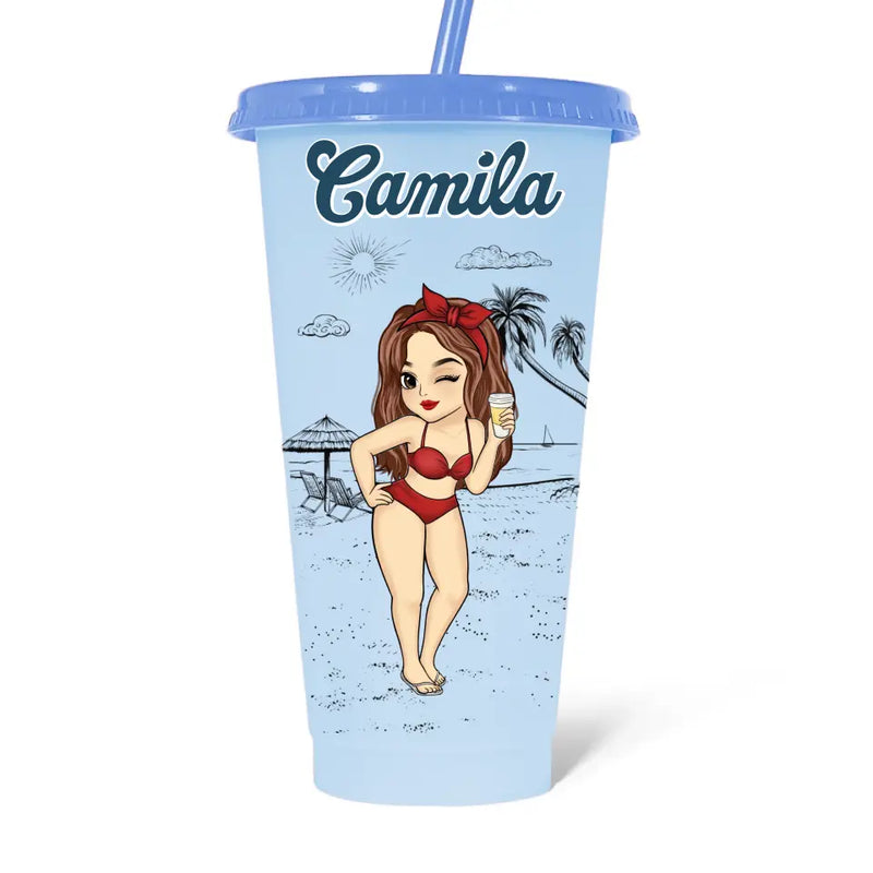 It's Time For Vacation - Bestie Personalized Custom Changing Color Cup - Summer Vacation Gift, Birthday Pool Party Gift For Best Friends, BFF, Sisters