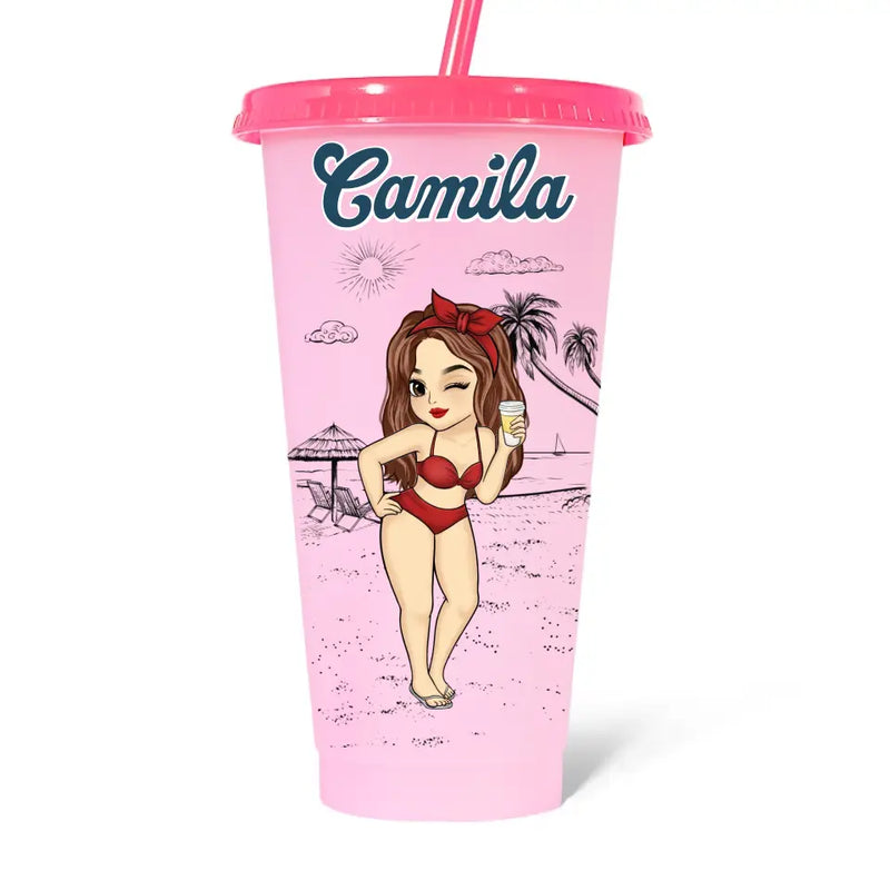 It's Time For Vacation - Bestie Personalized Custom Changing Color Cup - Summer Vacation Gift, Birthday Pool Party Gift For Best Friends, BFF, Sisters