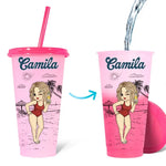 It's Time For Vacation - Bestie Personalized Custom Changing Color Cup - Summer Vacation Gift, Birthday Pool Party Gift For Best Friends, Sisters
