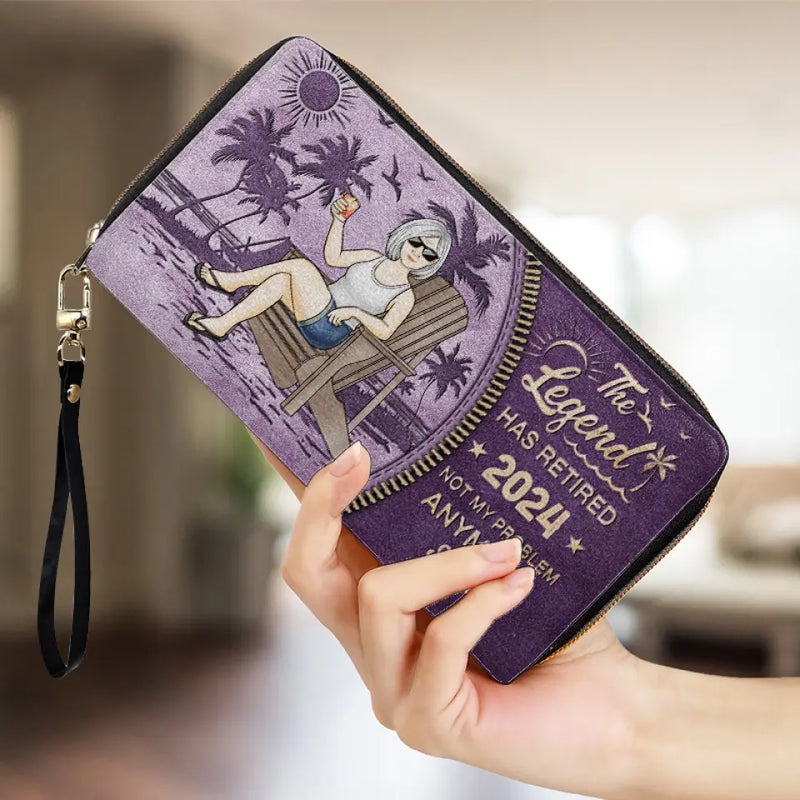 The Legend Has Retired, It's Not My Problem Anymore - Personalized Custom Leather Long Wallet -  Appreciation, Retirement Gift For Coworkers, Work Friends, Colleagues