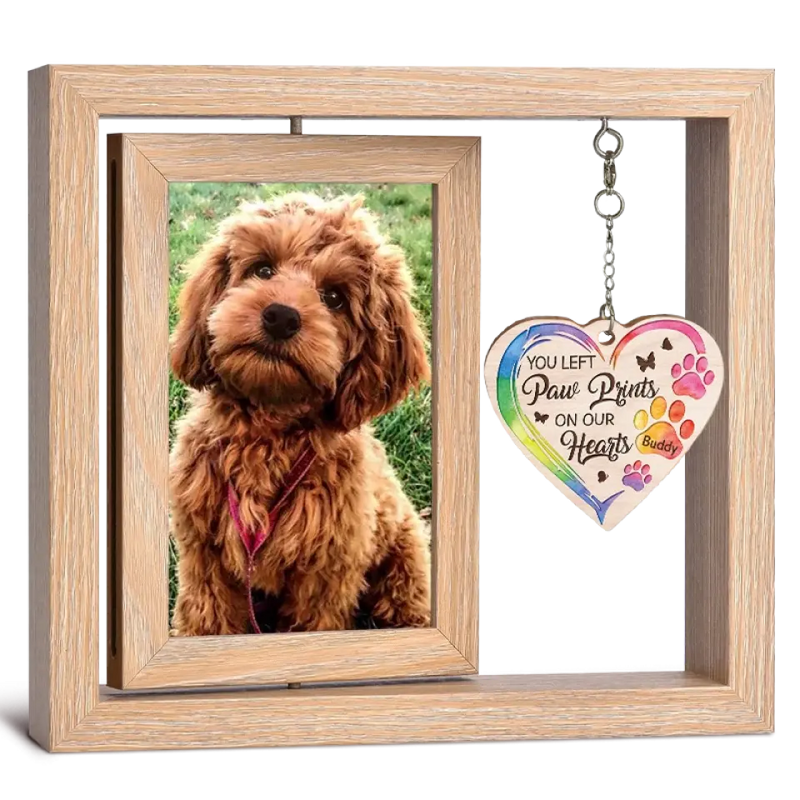 The Smallest Beings Leave The Biggest Impression - Memorial Personalized Custom Rotating Wooden Picture Frame - Sympathy Gift For Pet Owners, Pet Lovers