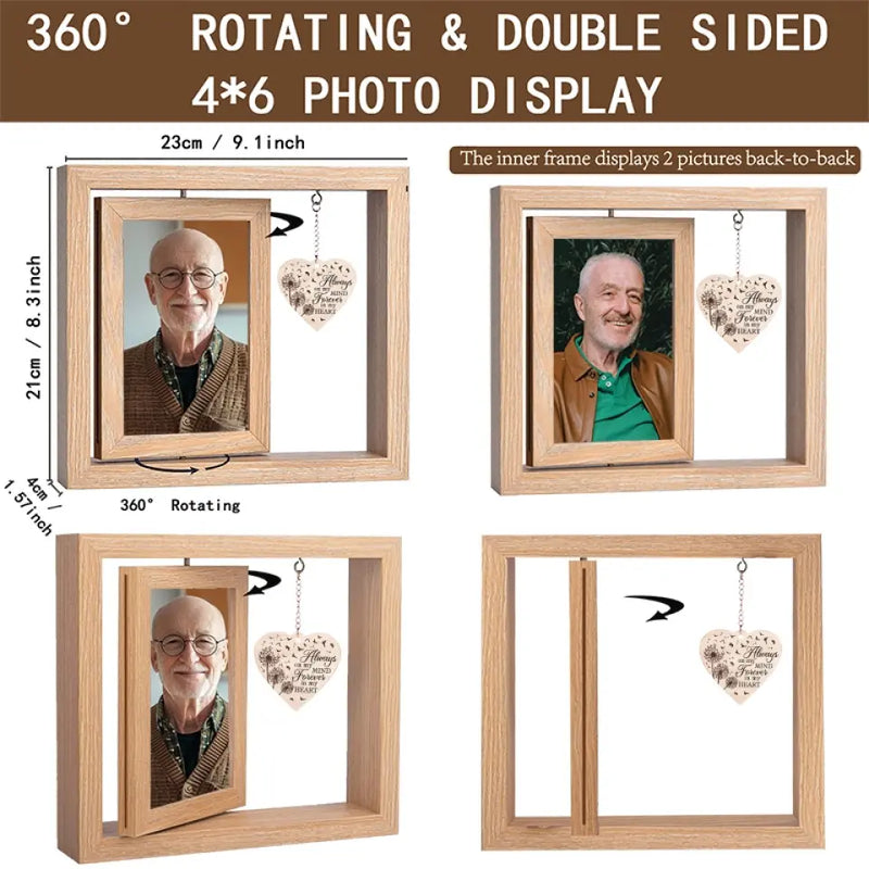 We Miss You And Love You Always - Memorial Personalized Custom Rotating Wooden Picture Frame - Sympathy Gift For Family Members
