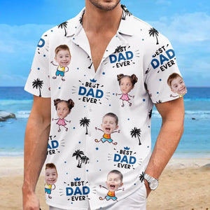 T-shirt hawaïen unisexe personnalisé avec photo « Papa le plus cool de la plage » - Cadeau idéal pour les vacances d'été, pour papa