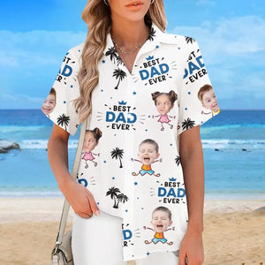 T-shirt hawaïen unisexe personnalisé avec photo « Papa le plus cool de la plage » - Cadeau idéal pour les vacances d'été, pour papa