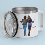 Here's To Another Year Of Bonding - Bestie Personalized Custom 14oz Stainless Steel Tumbler With Handle - Gift For Best Friends, BFF, Sisters