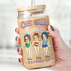 Girls Trip, Cheaper Than Therapy - Bestie Personalized Custom Glass Cup, Iced Coffee Cup - Summer Vacation Gift For Best Friends, BFF, Sisters