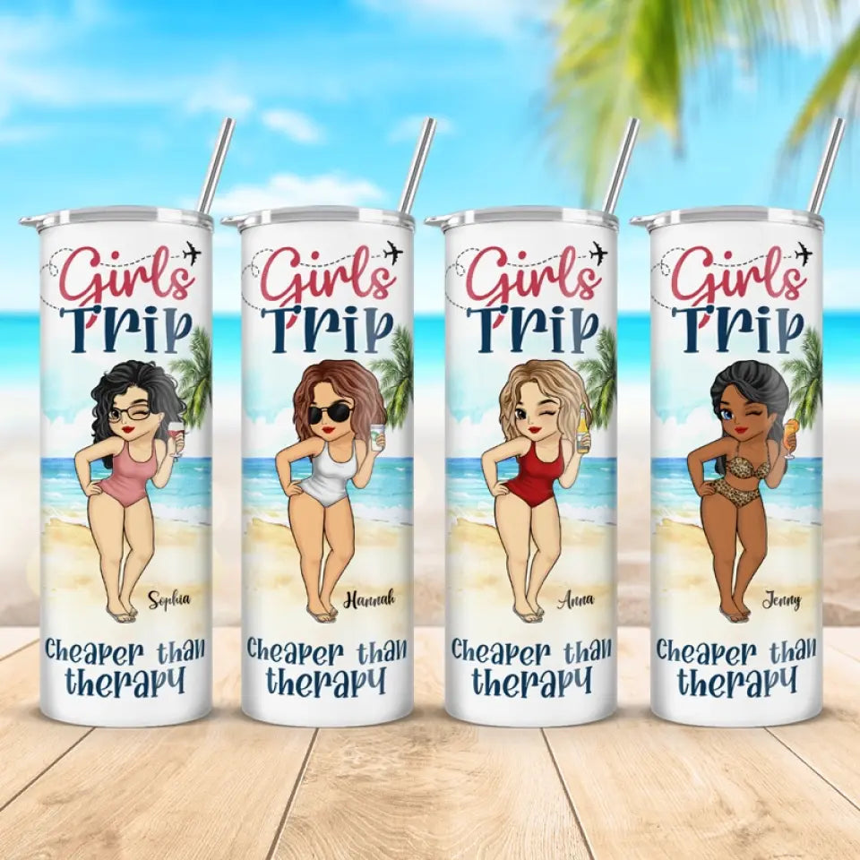 Girls Trip Cheaper Than Therapy - Bestie Personalized Custom Skinny Tu -  Pawfect House
