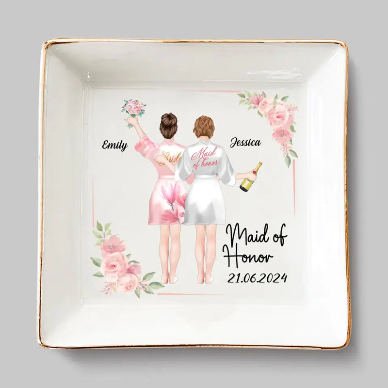 Celebrating Love And Friendship - Bestie Personalized Custom Jewelry Dish - Wedding Gift, Bridesmaid Gift For Best Friends, BFF, Sisters