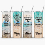 Memories Made Together On The Beach Last Forever - Family Personalized Custom Skinny Tumbler - Summer Vacation Gift, Birthday Pool Party Gift For Family
