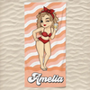 Hottest Girl On The Beach - Bestie Personalized Custom Beach Towel - Summer Vacation Gift, Birthday Pool Party Gift For Best Friends, BFF, Sisters