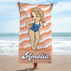 Hottest Girl On The Beach - Bestie Personalized Custom Beach Towel - Summer Vacation Gift, Birthday Pool Party Gift For Best Friends, BFF, Sisters