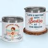 Summer Is Better With Bestie - Bestie Personalized Custom 14oz Stainless Steel Tumbler With Handle - Summer Vacation Gift For Best Friends, BFF, Sisters