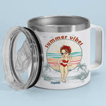 Summer Is Better With Bestie - Bestie Personalized Custom 14oz Stainless Steel Tumbler With Handle - Summer Vacation Gift For BFF, Best Friends, Sisters
