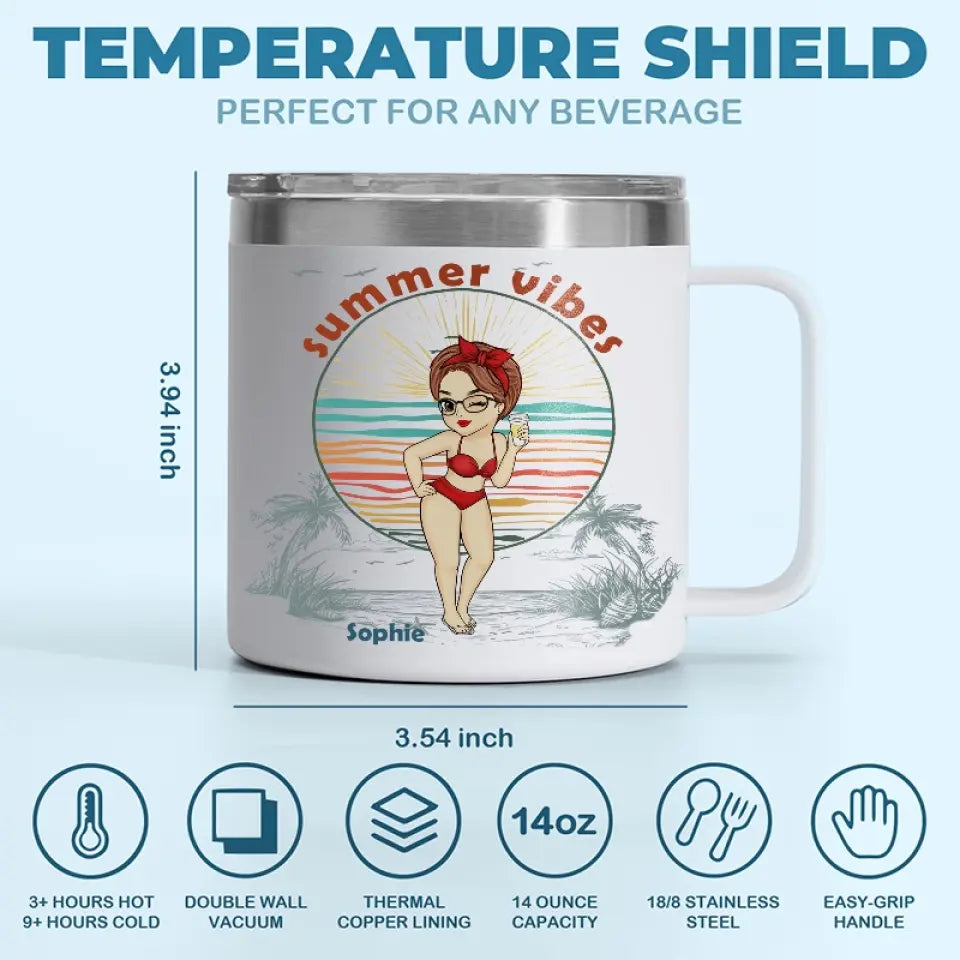 Summer Is Better With Bestie - Bestie Personalized Custom 14oz Stainless Steel Tumbler With Handle - Summer Vacation Gift For Best Friends, BFF, Sisters