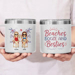Friends, Sun, And Adorable Moments - Bestie Personalized Custom 14oz Stainless Steel Tumbler With Handle - Summer Vacation Gift For Best Friends, BFF, Sisters
