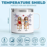 Friends, Sun, And Adorable Moments - Bestie Personalized Custom 14oz Stainless Steel Tumbler With Handle - Summer Vacation Gift For Best Friends, BFF, Sisters