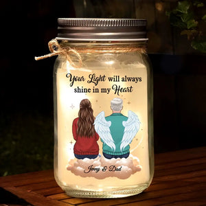 Your Light Will Always Shine In My Heart - Memorial Personalized Custom Mason Jar Light - Sympathy Gift For Family Members