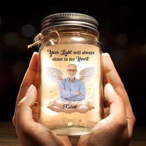 Custom Photo Angel From Above, Watch Over Me With Love - Memorial Personalized Custom Mason Jar Light - Sympathy Gift For Family Members