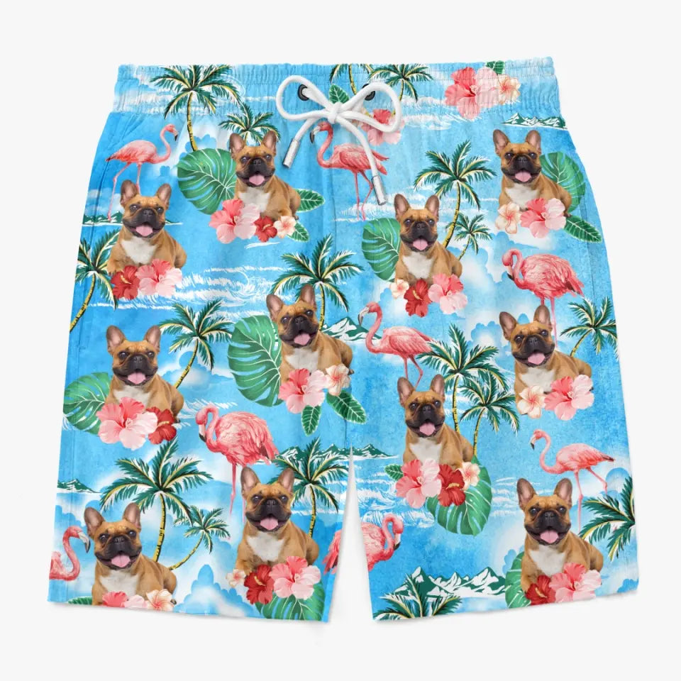 Custom Photo Beach Vibes And Wagging Tails - Dog & Cat Personalized Custom Tropical Hawaiian Aloha Men Beach Shorts - Summer Vacation Gift, Birthday Party Gift For Pet Owners, Pet Lovers