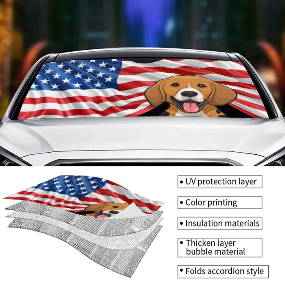 God Bless America Dog Cat Personalized Custom Auto Windshield Suns Pawfect House