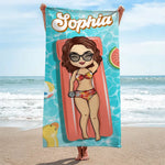 Custom Name Cartoon Beach Gifts for Women - Personalized Beach Towel
