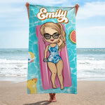 Custom Name Cartoon Beach Gifts for Women - Personalized Beach Towel