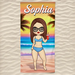 Custom Name Beach Girl Gifts for Women - Personalized Beach Towel