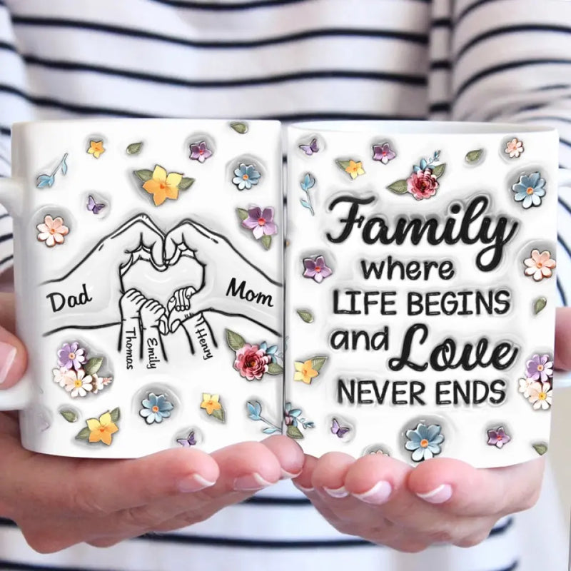 Family Where Life Begins - Family Personalized Custom 3D Inflated Effect Printed Mug - Gift For Family Members