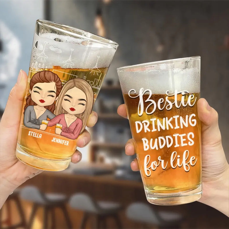 Coworker Drinking Buddies For Life - Bestie Personalized Custom Beer Glass - Summer Vacation Gift For Best Friends, BFF, Sisters, Coworkers