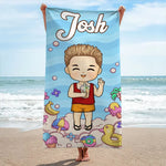 Custom Name Cartoon Kids Pool Gifts - Personalized Beach Towel