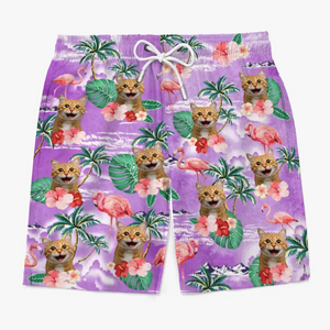 Custom Photo Beach Vibes And Wagging Tails - Dog & Cat Personalized Custom Tropical Hawaiian Aloha Men Beach Shorts - Summer Vacation Gift, Birthday Party Gift For Pet Owners, Pet Lovers