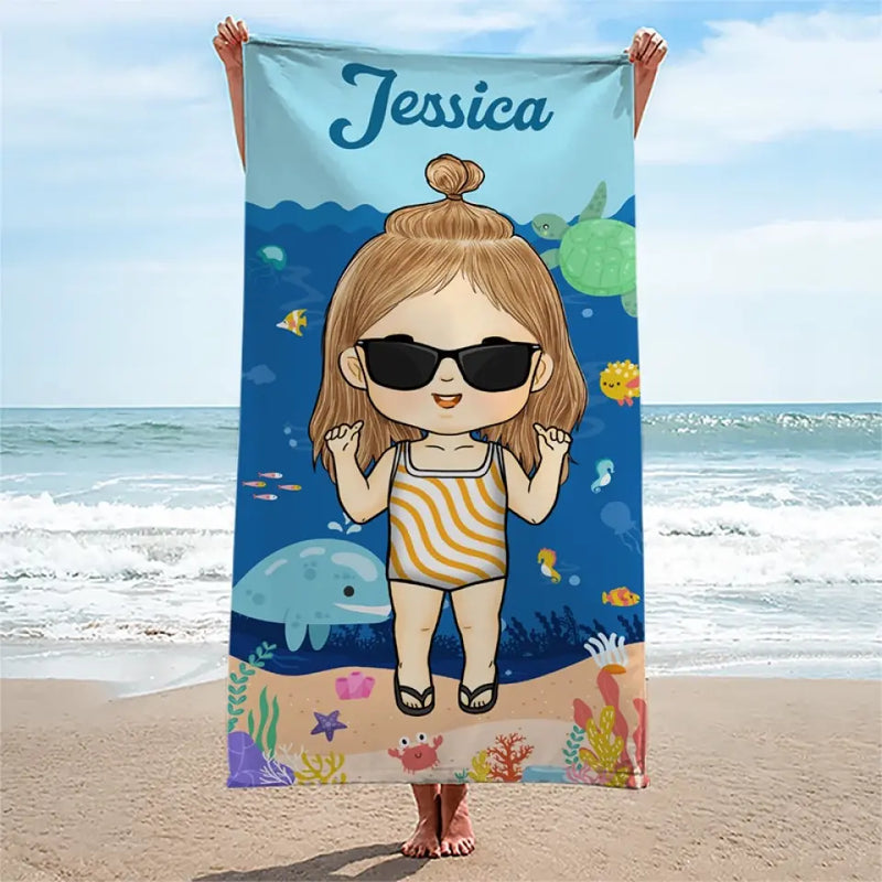 Summer, Beach, Pool, Travel And Kid - Family Personalized Custom Beach Towel - Summer Vacation Gift, Birthday Pool Party Gift For Family Members