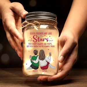 There Are Friends That Become Family - Bestie Personalized Custom Mason Jar Light - Gift For Best Friends, BFF, Sisters, Coworkers