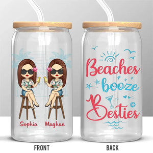 Beach Days And Besties Always - Bestie Personalized Custom Glass Cup, Iced Coffee Cup - Summer Vacation Gift For Best Friends, BFF, Sisters