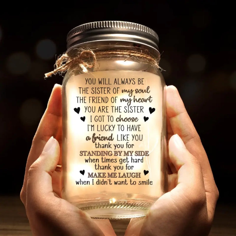 You Stand By My Side In My Ups And Downs - Bestie Personalized Custom Mason Jar Light - Gift For Best Friends, BFF, Sisters
