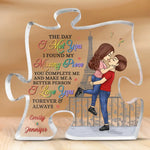 The Day I Met You I Found My Missing Piece - Couple Personalized Custom Puzzle Shaped Acrylic Plaque - Gift For Husband, Wife, Couple