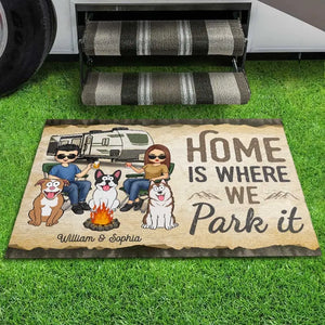 La maison est là où nous la garons - Tapis décoratif personnalisé pour la décoration intérieure - Cadeau de pendaison de crémaillère pour mari, femme, amoureux du camping, propriétaires d'animaux, amoureux des animaux