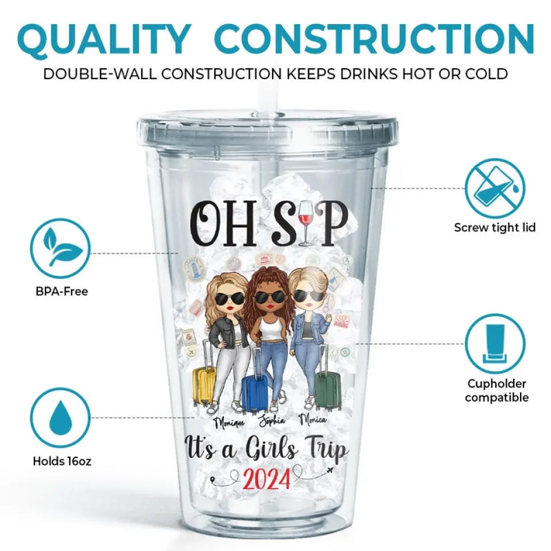 Holy Sip! It's A Besties Trip - Bestie Personalized Custom Clear Acrylic Tumbler - Summer Vacation Gift For Best Friends, BFF, Sisters