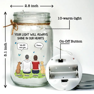 Your Light Will Always Shine In Our Hearts - Memorial Personalized Custom Mason Jar Light - Sympathy Gift For Pet Owners, Pet Lovers