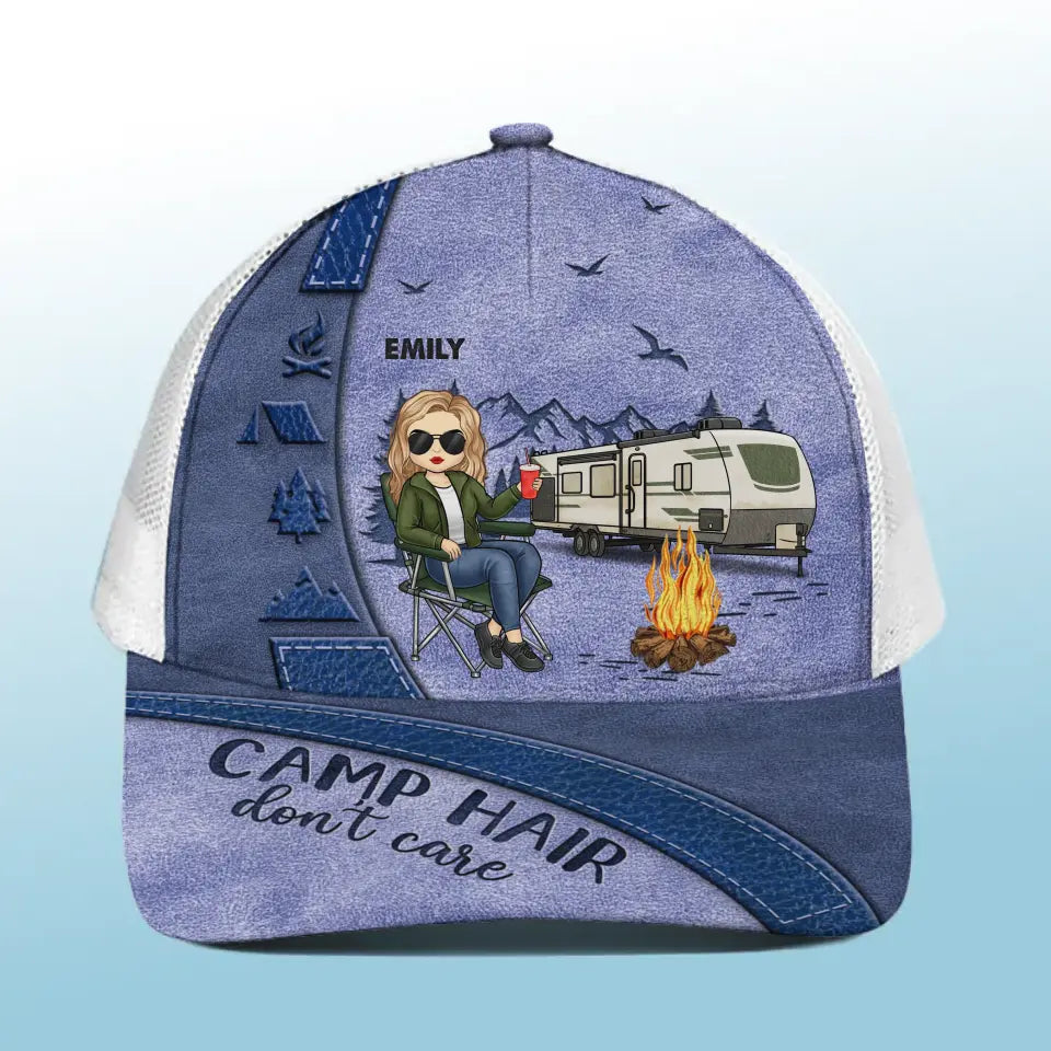 Camp Hair Don t Care Camping Personalized Custom Mesh back Baseball Pawfect House