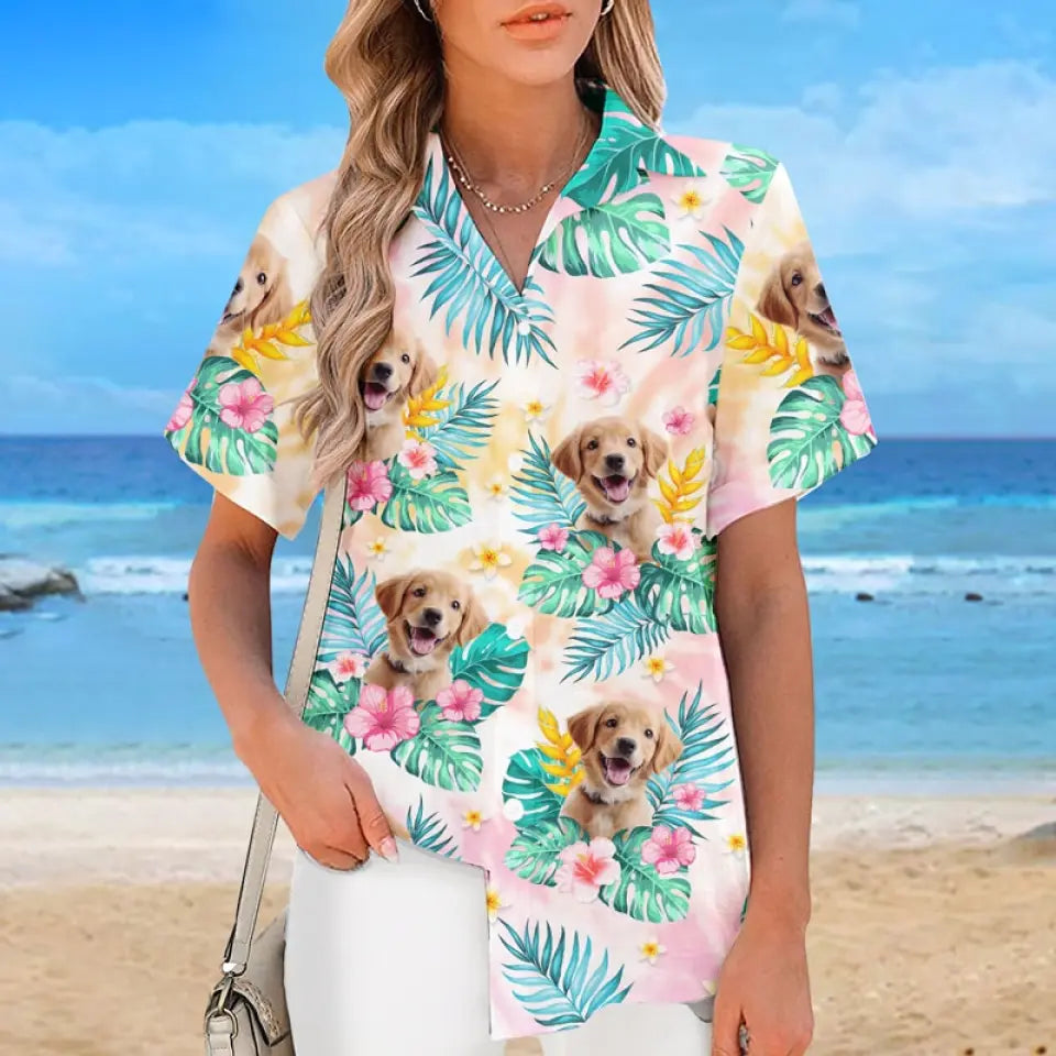 Custom Photo A Happy Family Is But An Earlier Heaven - Family Personalized Custom Unisex Tropical Hawaiian Aloha Shirt - Summer Vacation Gift, Gift For Family Members, Pet Owners, Pet Lovers