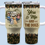 You And Me And The Dog - Camping Personalized Custom 40 Oz Stainless Steel Tumbler With Handle - Gift For Couple, Dog Lovers, Campers